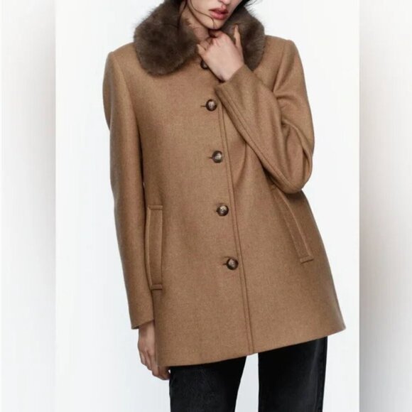ZARA WOOL BLEND COAT WITH FAUX FUR COLLAR Size XS, M NEW WITH TAG! - Picture 3 of 11